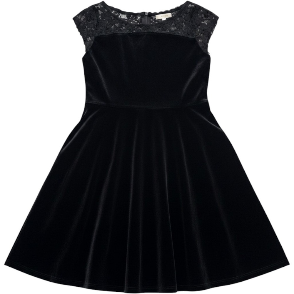 P.S. from Aeropostale Velvet Skater Dress Girls 8 Black Lace Yoke Holiday Party